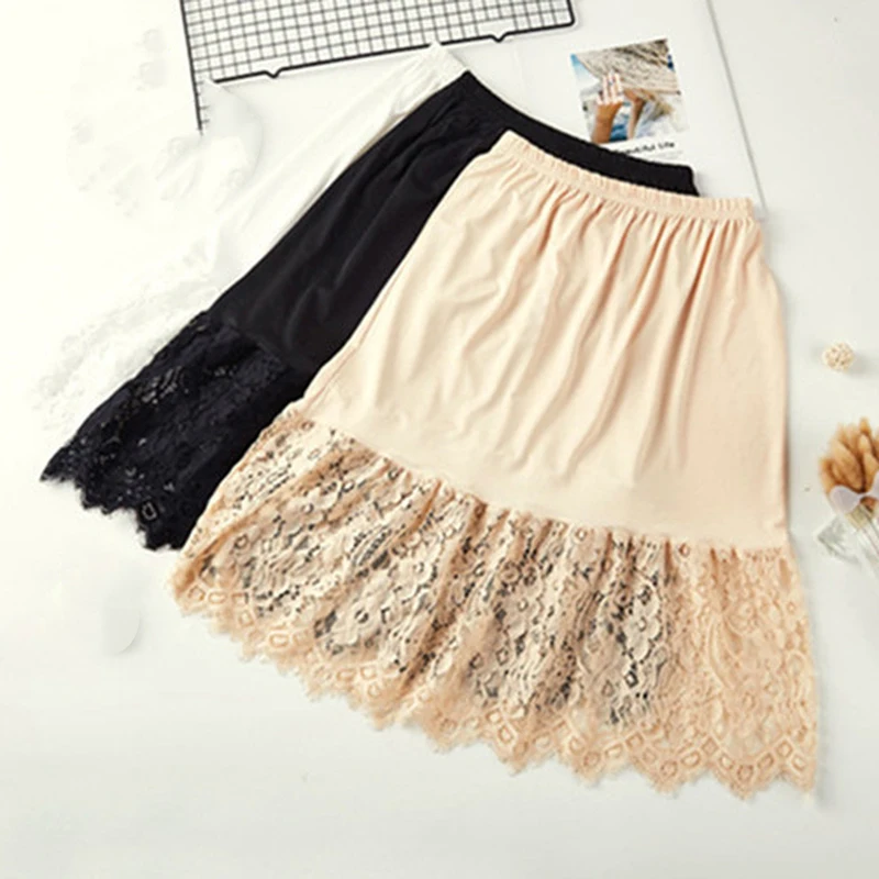 

Women Skirt Extender Knee Lace Slip Hollow Length A-Line Half Extenders