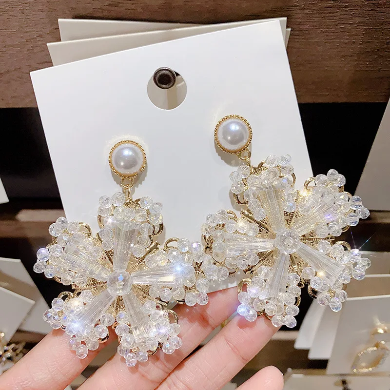 

boucle doreille femme 2020 Elegant crystal flower flowers earrings with exaggerated drop earings fashion jewelry