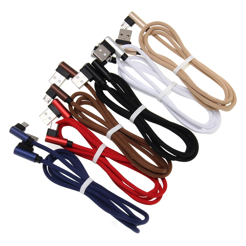

300pcs Wholesale 0.25/1/2/3m 90 Degree Elbow Fabric Game Cable Type C 8pin Micro USB 5pin Data Cable for IPhone X Huawei HTC