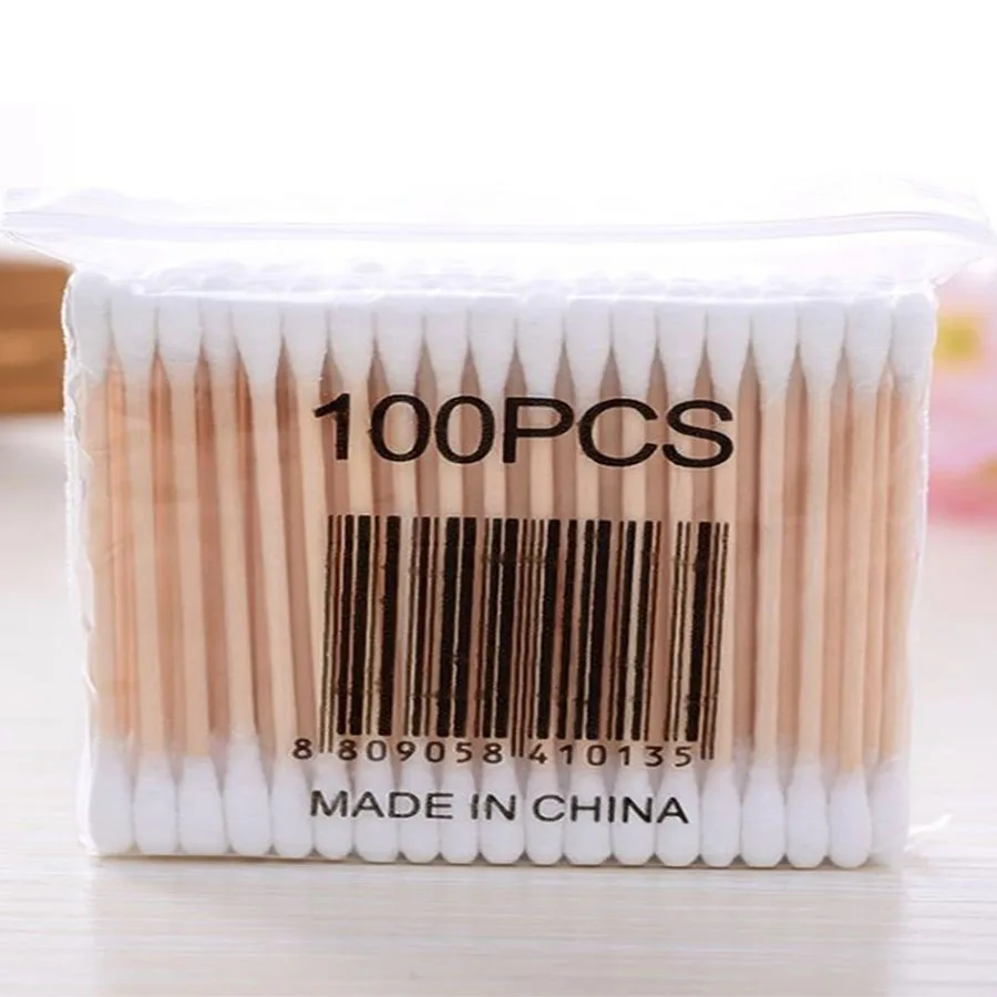 Cotton Swab 100 pcs 100 шт ватные палочки бамбуковые ватные палочки микро щетки ушные палочки многоразовые ватные палочки деревянная Чистка ушей инструменты - Цвет: Cotton Swab 100 pcs