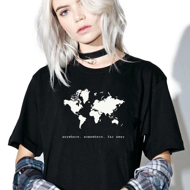 

2020 new Arrival Far away Graphic Tee Korean Fashion Street Style Unisex T-Shirt Harajuku Casual Women OverSize Tee T-Shirt