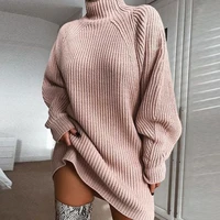 autumn new womens slim sweater long high neck knitted dress fashionable commuter solid color sweater pullover wholesale