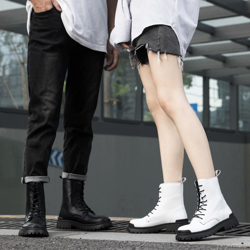 Модные ботинки унисекс из натуральной кожи новинка модные мотоциклетные черные