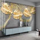 Самоклеящиеся 3D обои любого размера на заказ, настенные тропические обои с абстрактным цементным рисунком, с изображением золотых листьев