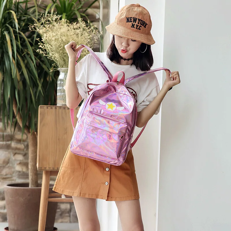 Рюкзак для колледжа с лазером волшебной Сакурой милый Повседневный Одноцветный