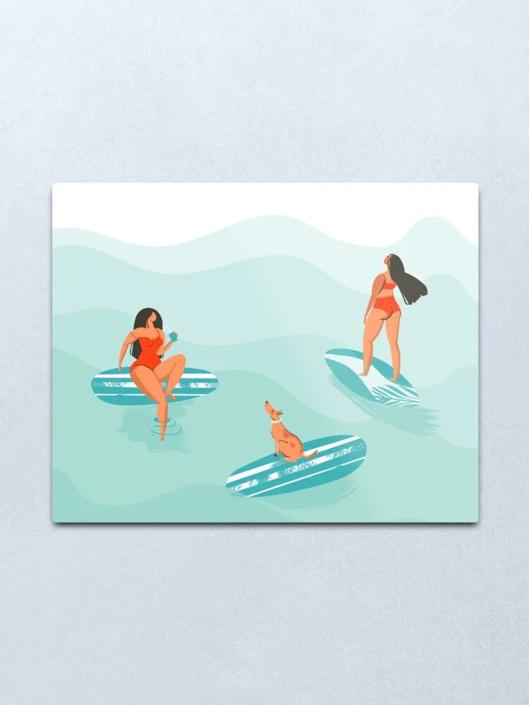 

Surfing girls Metal Print Tin Sign Bar Home Wall Decor Metal Art Poster