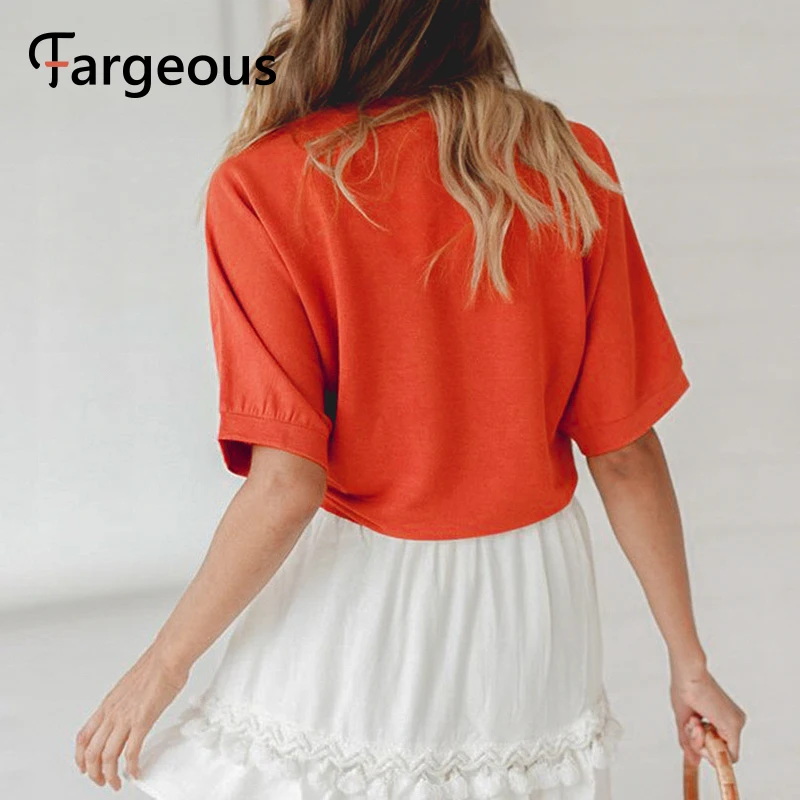 Женская футболка с коротким рукавом Fargeous повседневная однотонная уличная бантом