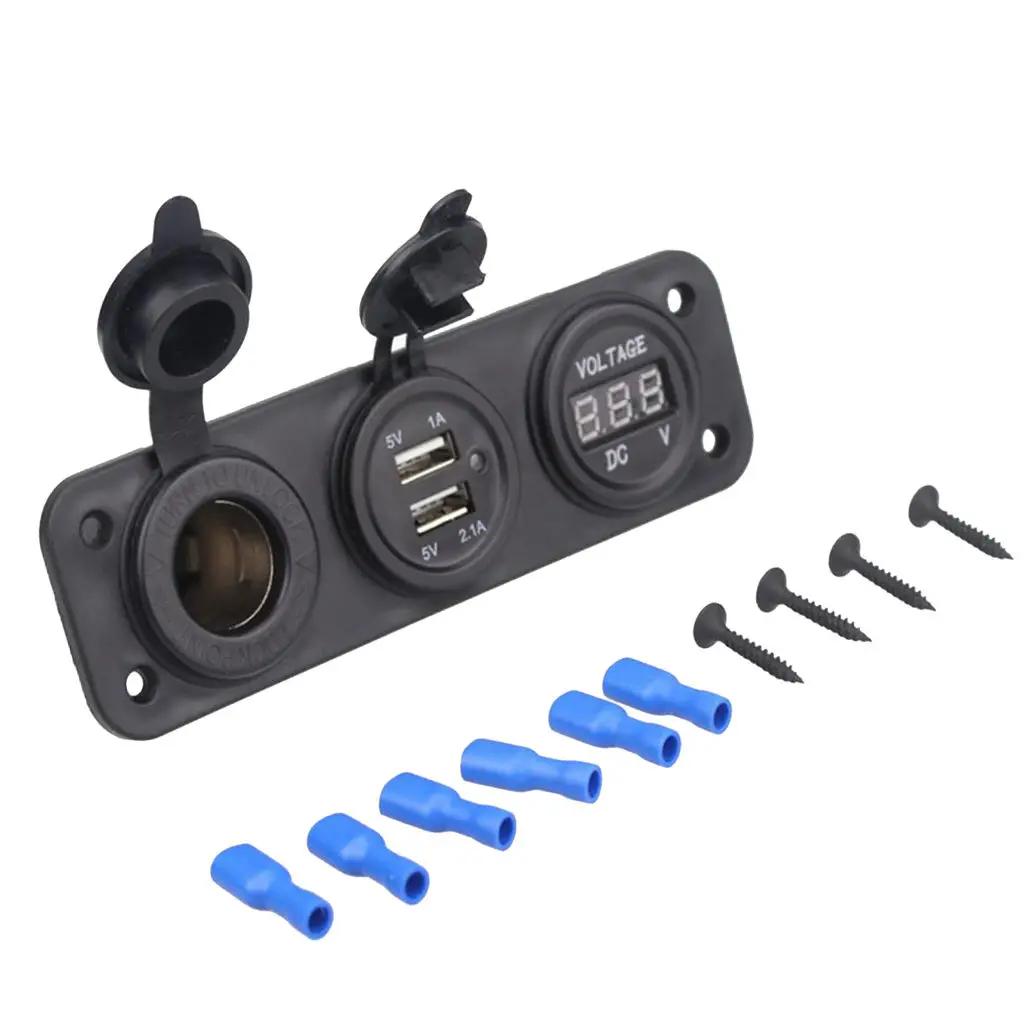 

Автомобильное зарядное устройство с двумя портами USB + порт прикуривателя + Вольтметр