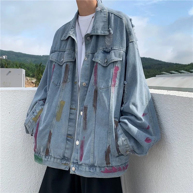 

Graffiti men's denim jacket autumn tide brand high street hip hop clothes spring and autumn fashion jacket