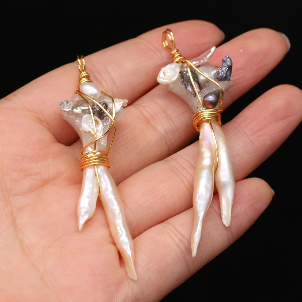 

Natural Pearl Pendant Reiki Heal Gold Color Wire Wrap Druzy Charms for Jewelry Making DIY Women Necklace Earrings Gift