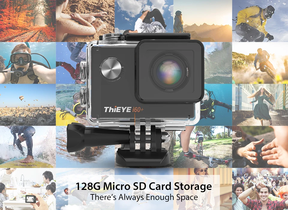 Экшн-камера ThiEYE i60+ 4K WiFi с дистанционным управлением и креплением на свободную степень вращения, Ультра HD камера для езды на велосипеде и дайвинга