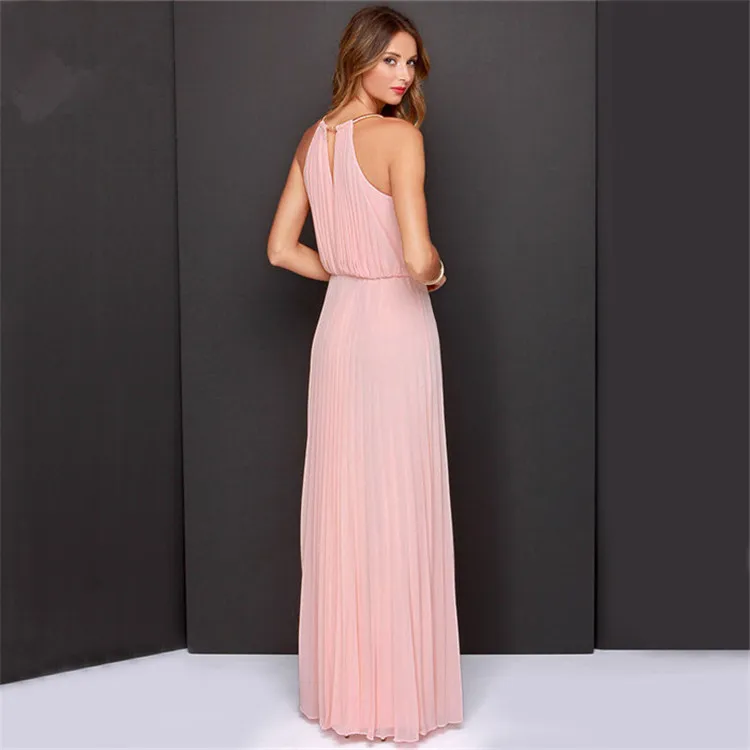 

2021 Women loose leisure dress Fashion classic dress sleeveless Round collar The waist line sexy Long skirt