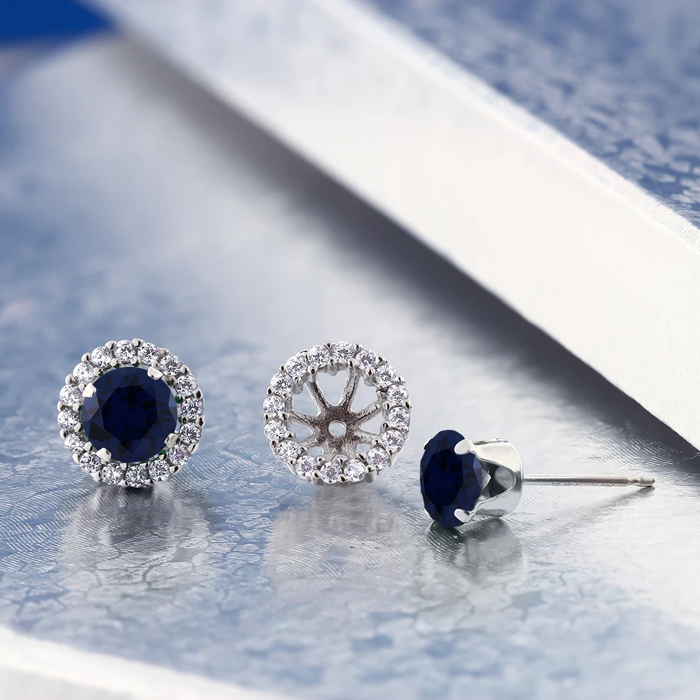 GemStoneKing 2,00 Ct круглые натуральные серьги с голубым сапфиром для женщин 925 пробы серебряные серьги-гвоздики с драгоценными камнями
