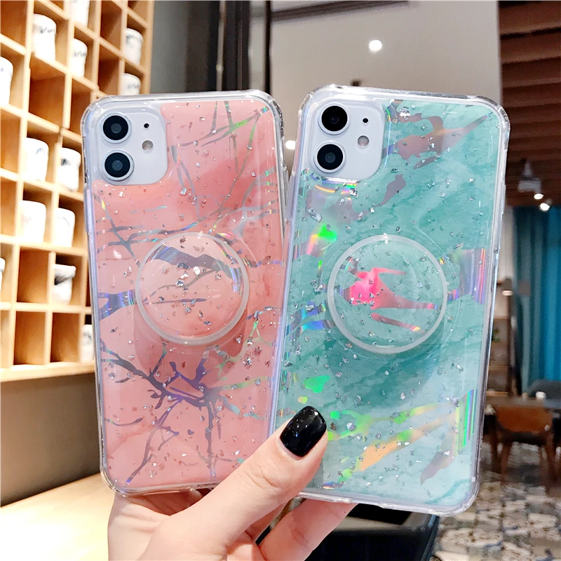 Блестящий блестящий чехол для IPhone 11 Pro Max XS XR X 6s 6 7 8 Plus Тонкий с подставкой