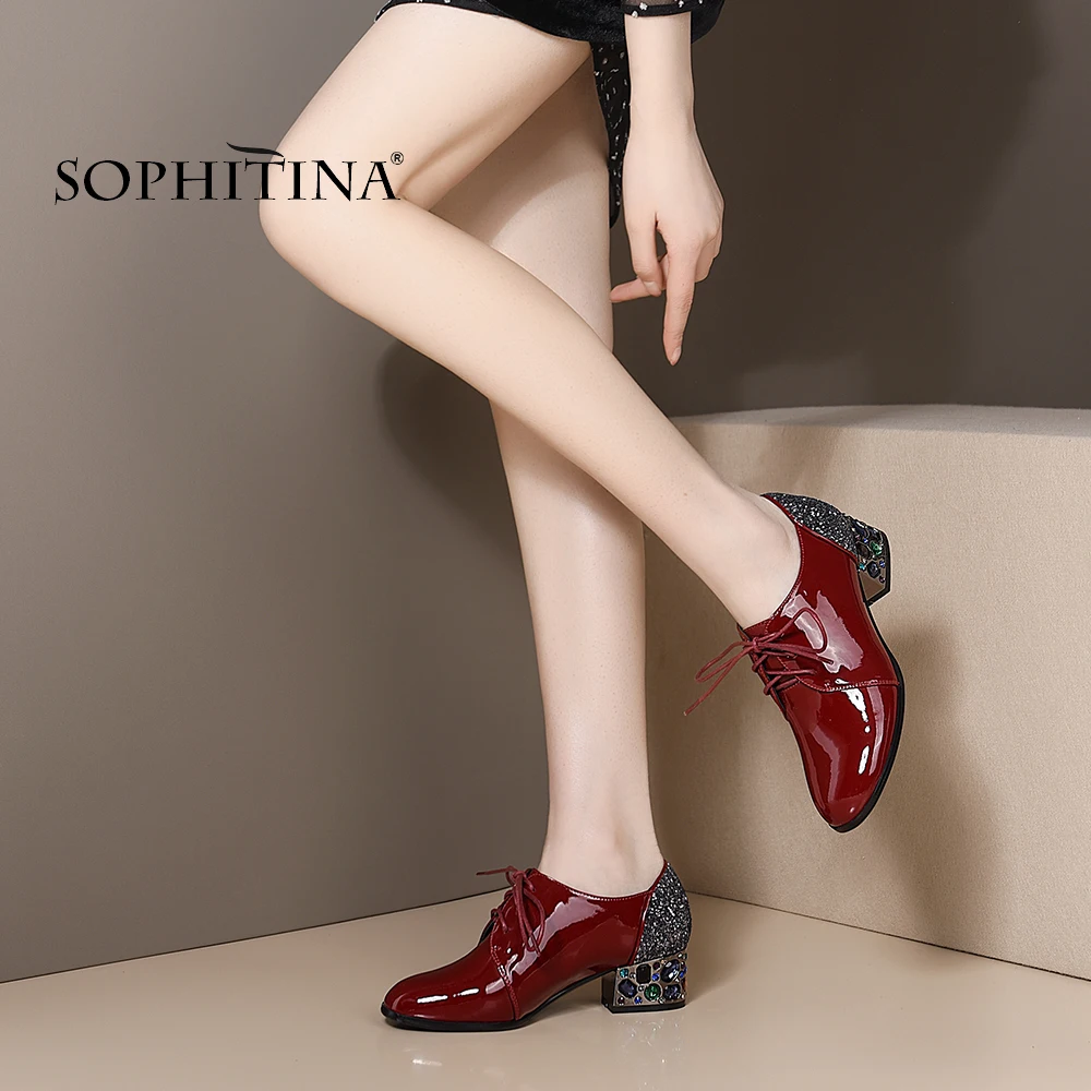 Женские туфли лодочки на шнуровке SOPHITINA круглый носок квадратный каблук