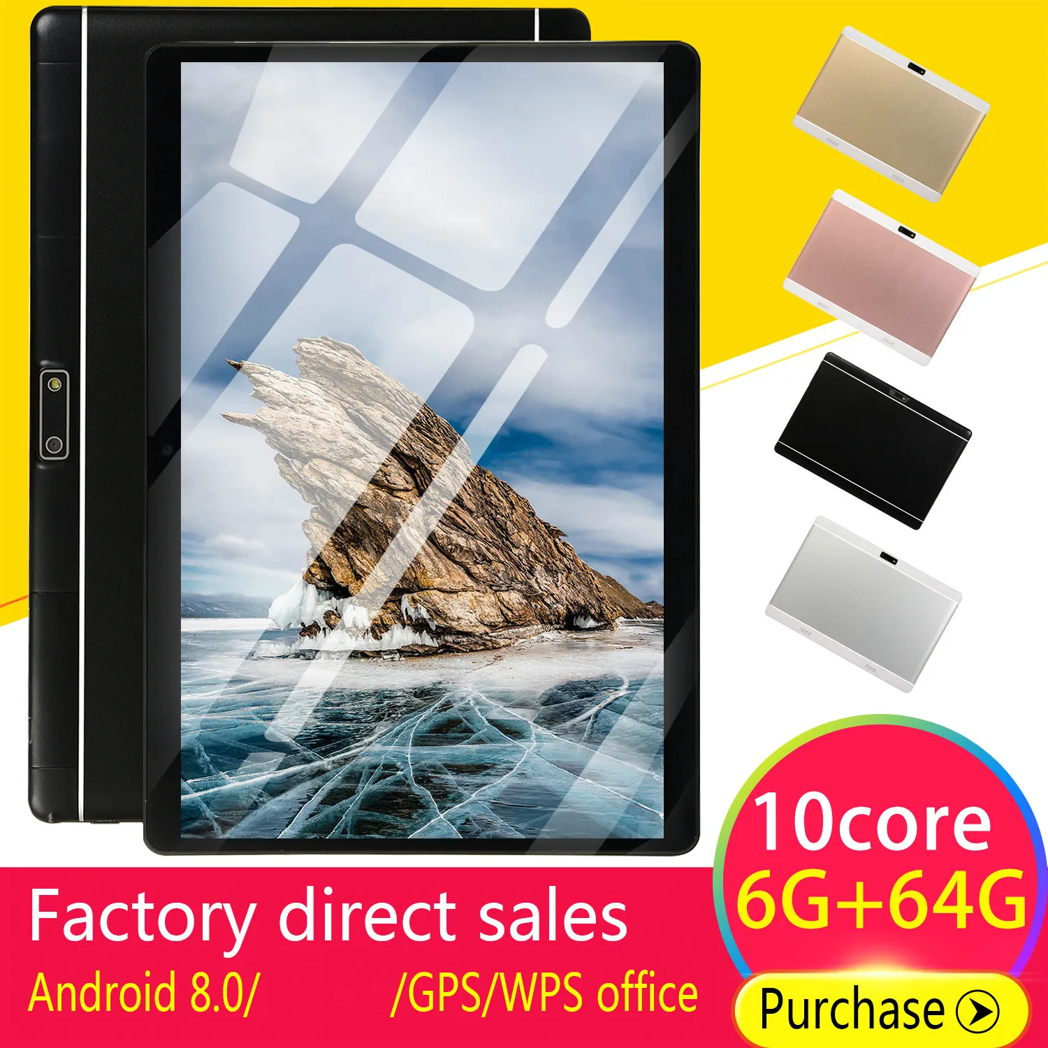 

2021 Wi-Fi планшетный ПК 10 дюймов десять основных подключается к сети 4G Android 8,0 Arge Экран Две сим-карты, двойной Камера