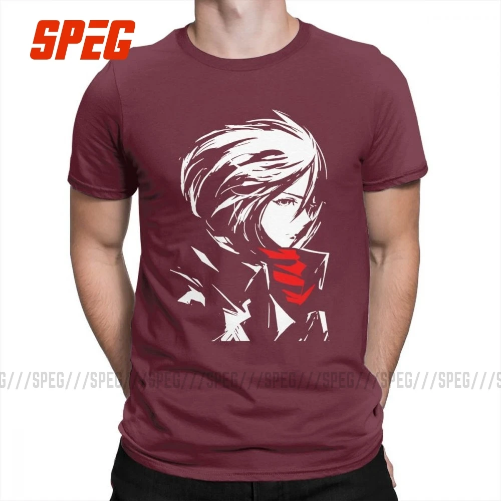 Атака на Титанов Mikasa AOT Красивые футболки очищенный хлопок мужские футболки крутые футболки Уникальные с коротким рукавом Crewneck - Цвет: Burgundy