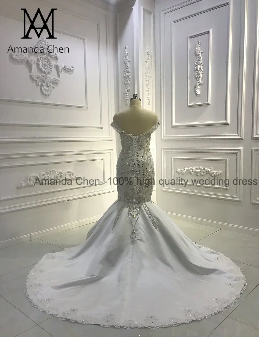 Abendkleider 2019 с открытыми плечами бусины из горного хрусталя Русалка свадебное