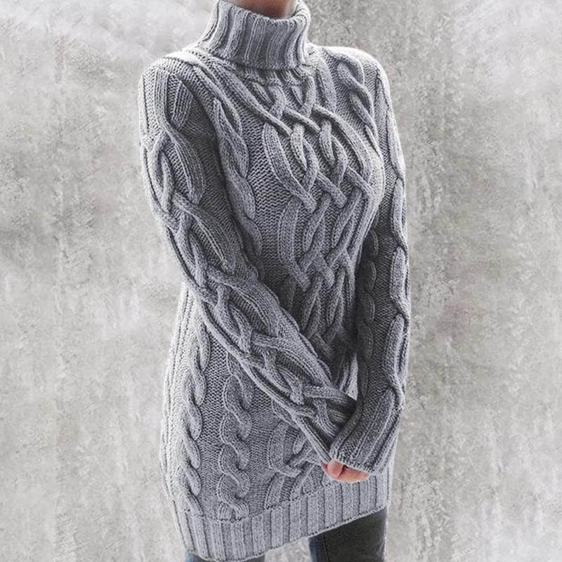 

SHZQ Gray Oversized Turtleneck Sweater Dress Women Warm Autumn and Winter Clothes Knit 5XL Plus Size Pullover Sweaters Mujer 202