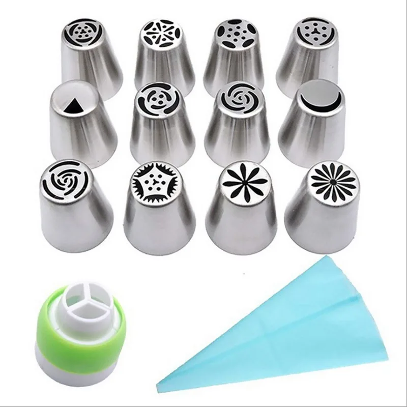 

32pcs Cake Decorating Set Stainless Russian Piping Tips Cream Confectionery Nozzles Scraper Pastry Bag Baking Tools For Cakes