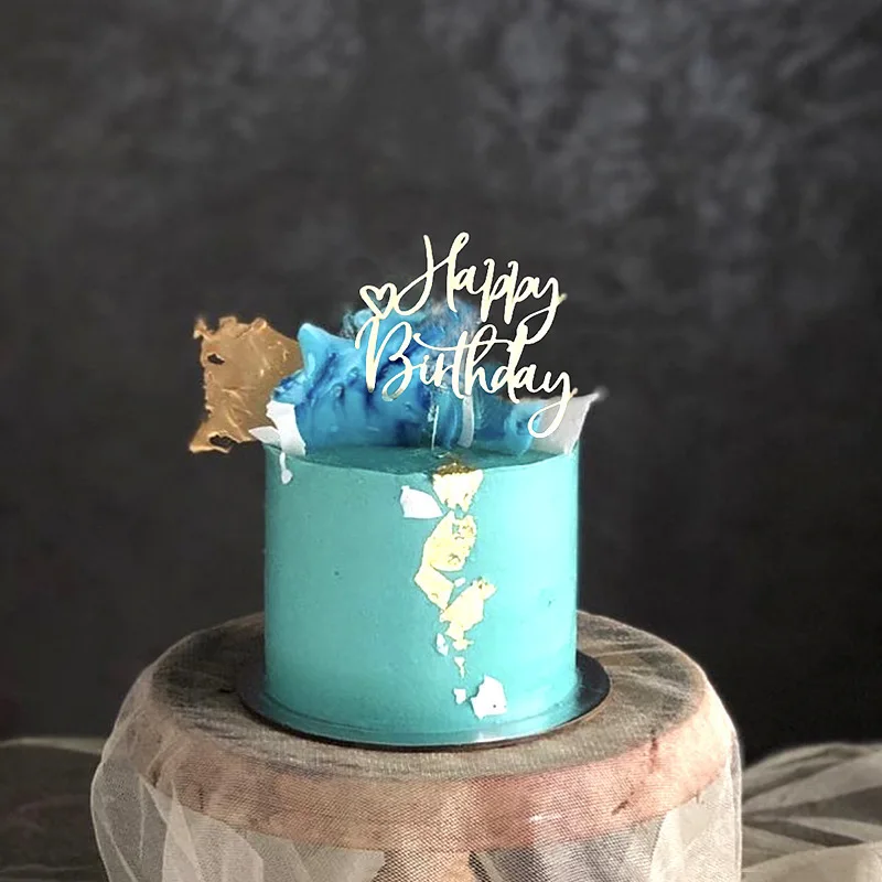 Promotional Happy Birthday Cake Topper Gold Acrylic Flowers For Party Decorations Dessert Supplies|Товары для украшения