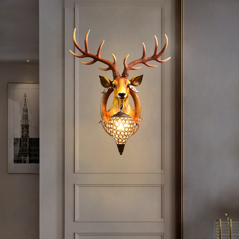 

American Retro Antler Wall Lamps for Bedroom,home Decor Resin Deer Wall Sconce Lamp Living Room Background Wall Lights Lighting