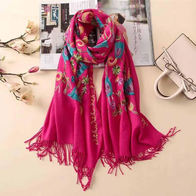 

Женский шарф с вышивкой, Винтажная летняя Пашмина, хлопковые шали и накидки, женские цветочные банданы, женские хиджабы, зимние шарфы