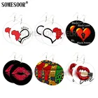 SOMESOOR африканские сердца любовь Анкх губы деревянные висячие серьги черная сила искусства двусторонние печатные деревянные висячие для женщин Подарки