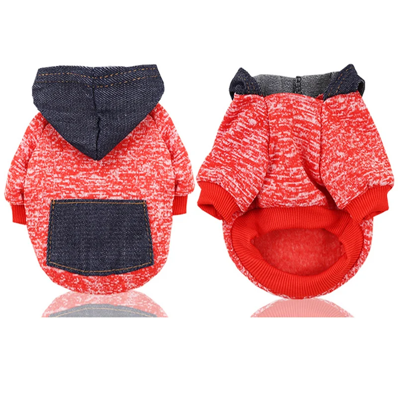 Джинсовая карманная одежда для домашних питомцев толстовки с капюшоном