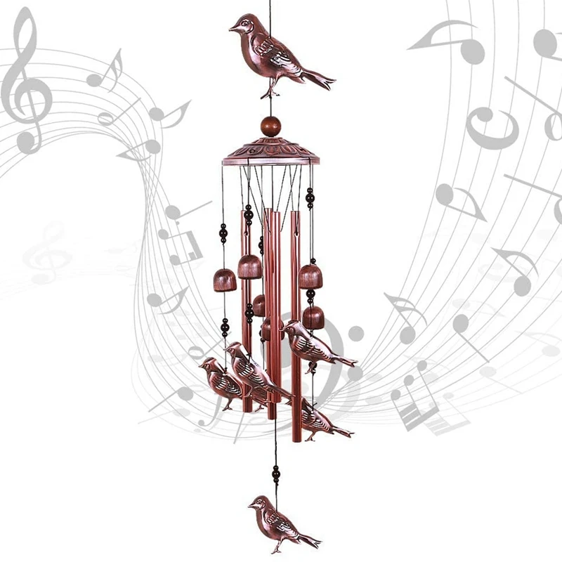 

Bird Wind Chimes Waterproof Metal Wind Bells with 4 Aluminum Tubes 6 Bells Romantic Wind Chime for Home