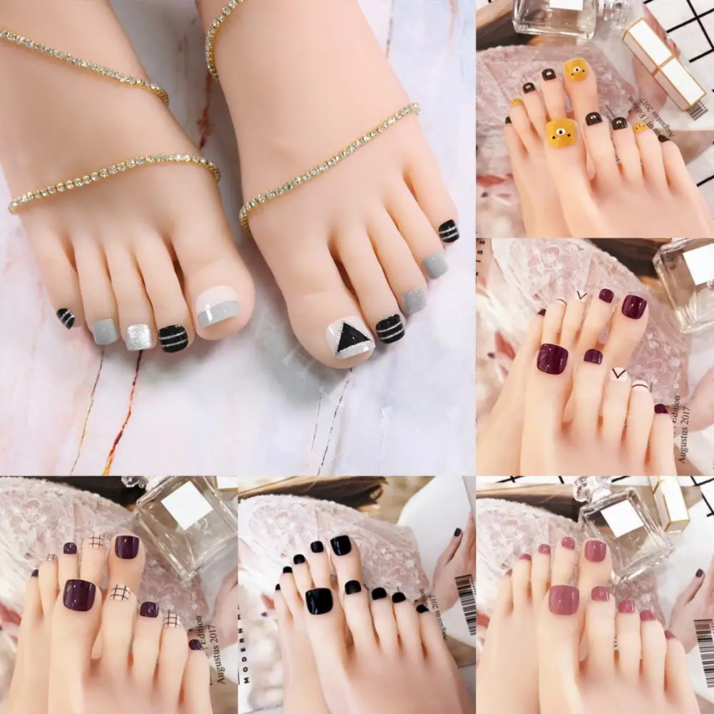 24Pcs Multi-pattern Shiny Women Full Cover False Toes Fake Nails Manicure Tools | Красота и здоровье