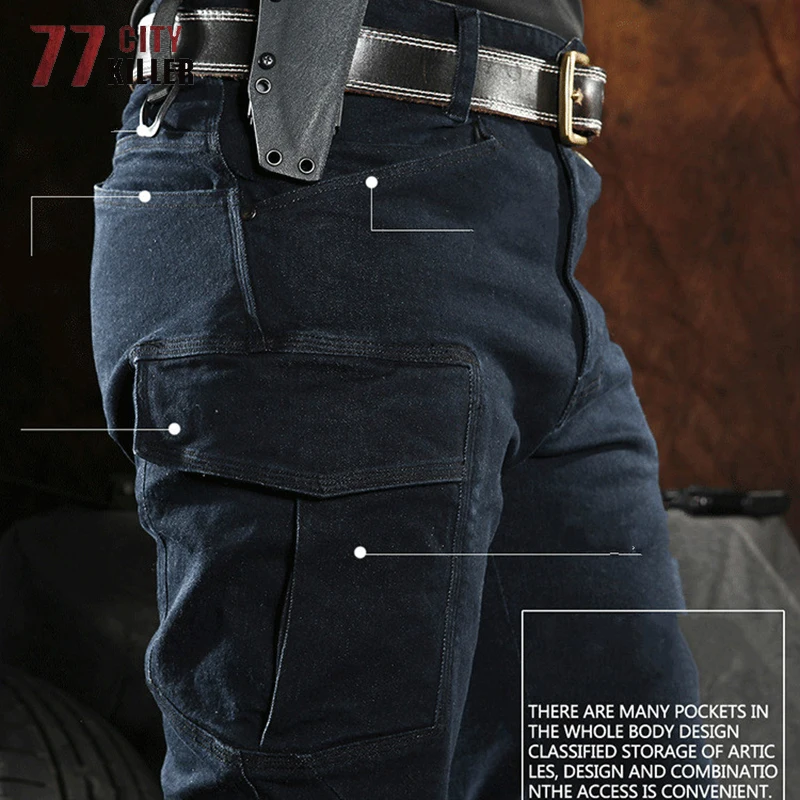 Tactical Jeans Men Commuter SWAT Combat Denim Pants Male Multi-pocket Wear-resistant Army Cowboy Cargo Joggers Pantalones Hombre