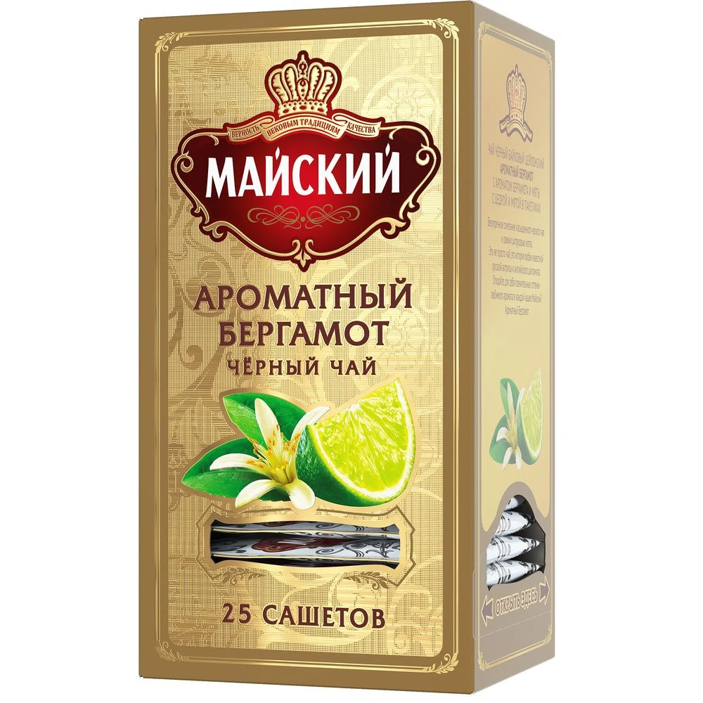 Чай МАЙСКИЙ "Ароматный Бергамот" черный ароматизированный 25 сашетов
