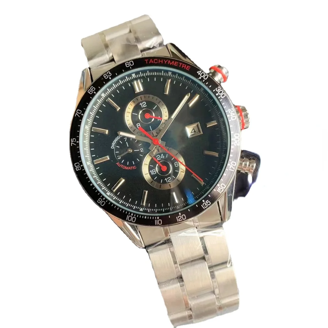 

High-end Men's Mechanical Automatic Watch Stainless Steel Black Leather White Sapphire Glass