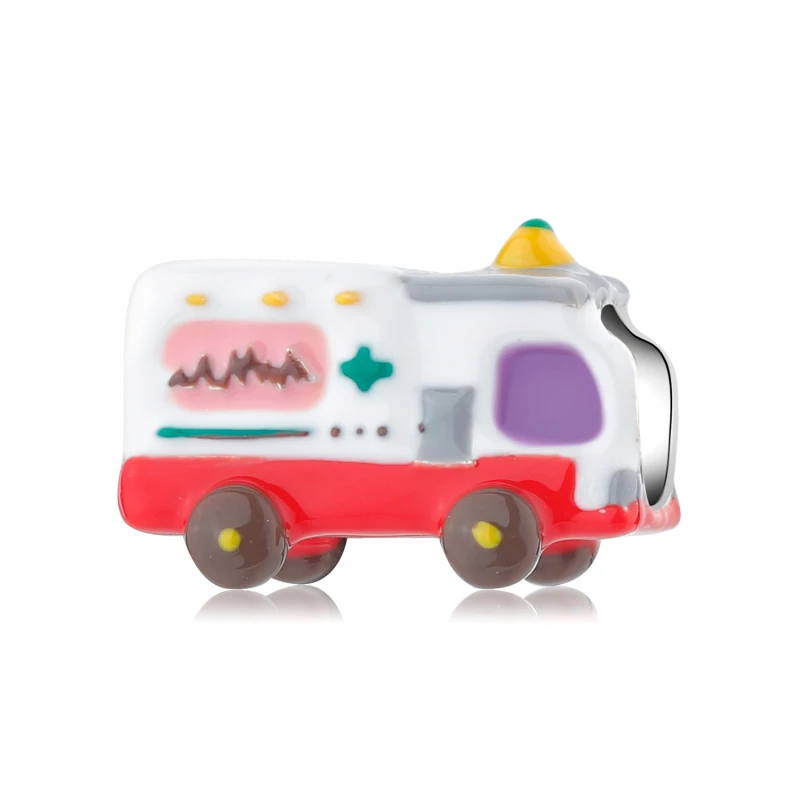 

2021 Cartoon Cute Ambulance 925 Sterling Silver Beads Charms Fine Fits Original PandoraWomen Bracelet Bangle DIY Jewelry Making