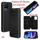 Карбоновое волокно для Realme GT Master C11 C20 C21 C21Y C25Y Q3 Pro карнавальный чехол Магнитная подставка защитный кошелек кожаный чехол