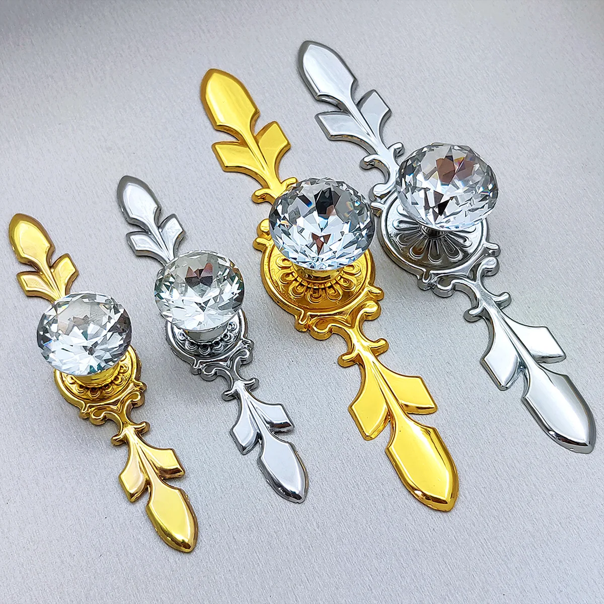 

Leaf Handles Drawer Cabinet Pulls Knobs Single Hole Crystal Glass Diamond Handle Cabinet Wardrobe Door Handle With Negatives 1PC