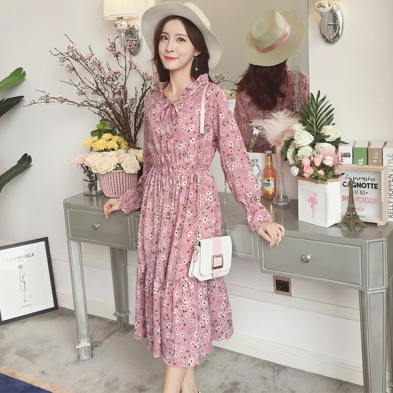 Женское платье с цветочным принтом винтажное длинным рукавом офисная одежда А