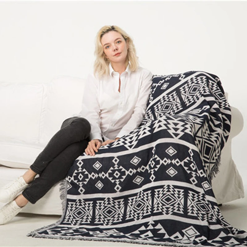 

Bohemian Knitted Chair Lounge Blanket On The Bed Plaid Tapestry Bedspread Women Outdoor Morocco Camping Beach Sandy Towels Cape