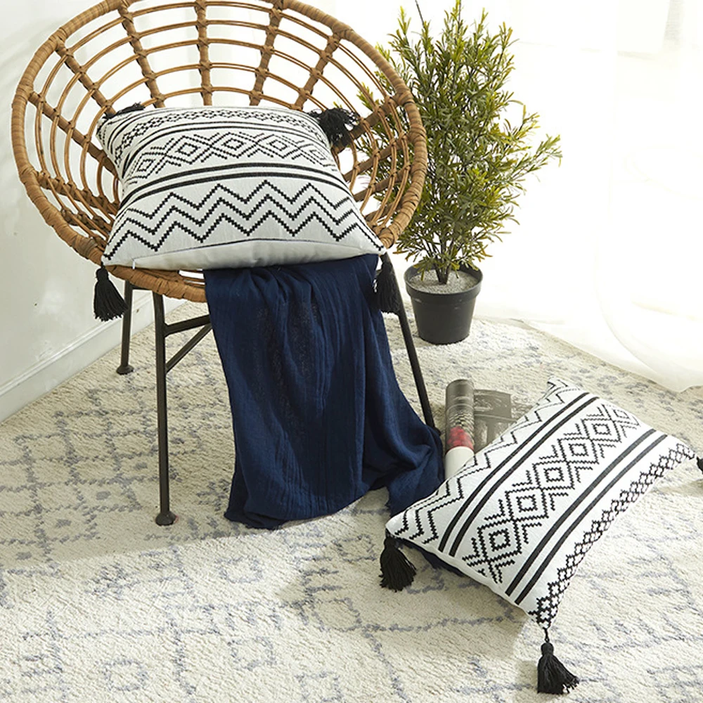 С кисточками в стиле бохо накидка на подушку чехол с геометрическим принтом