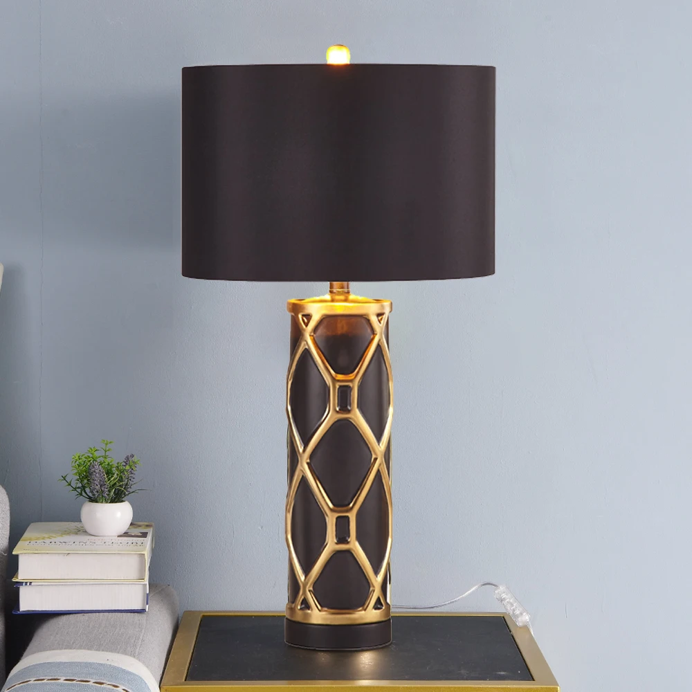 

38x70cm Large Luxurious Golden Edge White Ceramic Table Lamps For Bedroom Living Room Study Room Bedside Lamp Night Home Decor