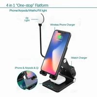 4 in 1 fast wireless chargers with led fill light quick charging phone holder type c charger for iphone12airpodiwatchqi phone
