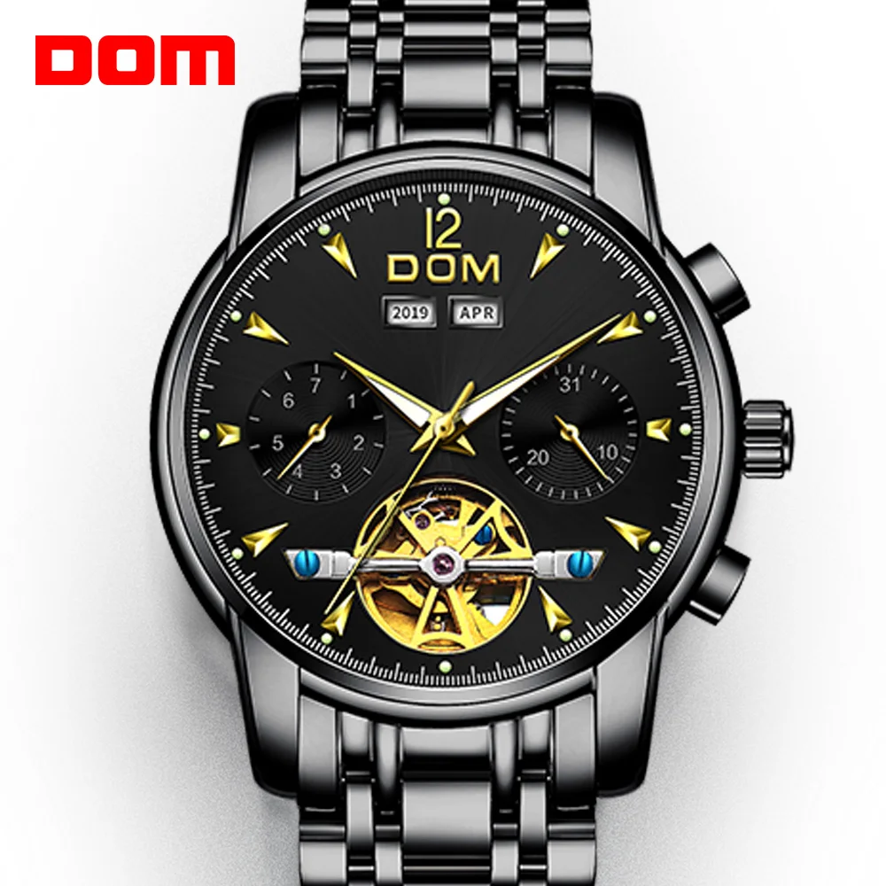 DOM модный дизайн скелет мужские механические часы светящиеся руки прозрачный