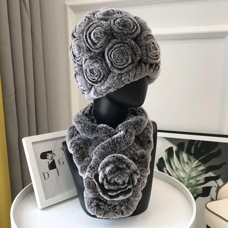 Зимний женский теплый вязаный шарф из натуральной кожи и прямого кроличьего меха