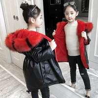 children winter velvet jacket waterproof parkas outerwear hooded coats for girls outwear pu leather snowsuit windbreaker