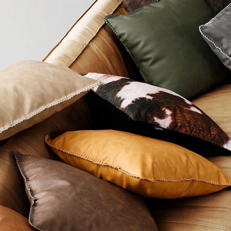 

Crazy Horse Leather Retro Matte Sofa Pillow Cases Core Pillow High-End Cushion Model Room