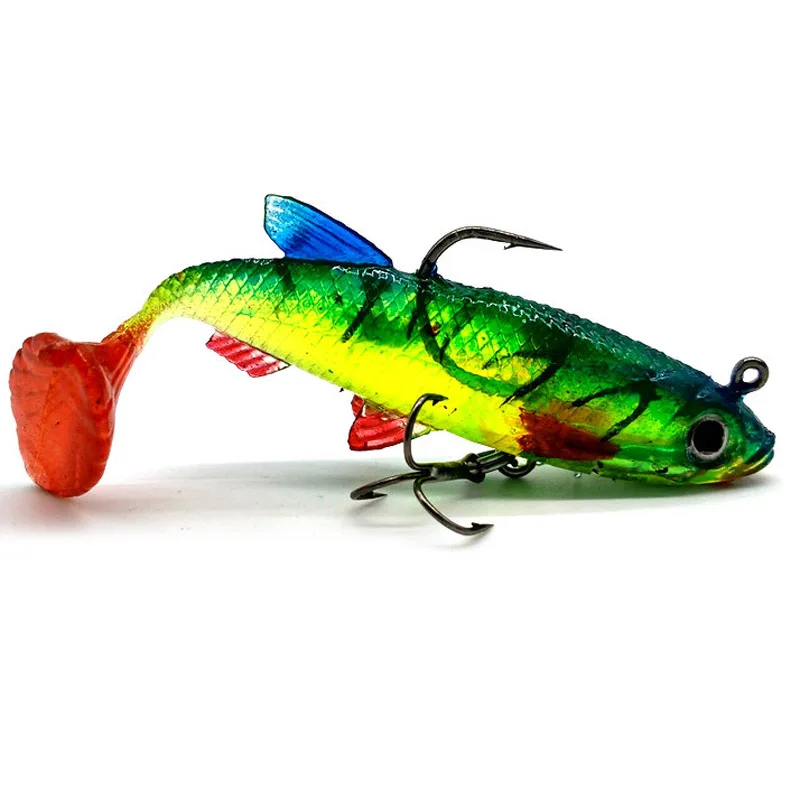 

4pcs New Arrive 8cm 14g Soft Bait Lead Head Sea Fish Lures Fishing Tackle Sharp Treble Hook T Tail LDF668