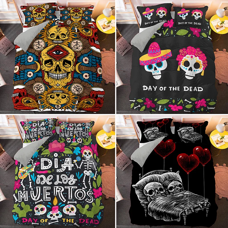 

Psychedelic Skull Luxury Bedding Set Boho Quilt Comforter Duvet Cover Sets Single Queen King Size With 1/2 Pcs Pillowcase