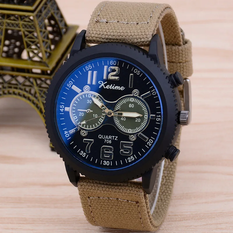

Classic blue light glass cloth band watch men sport luminous men watch quartz watch