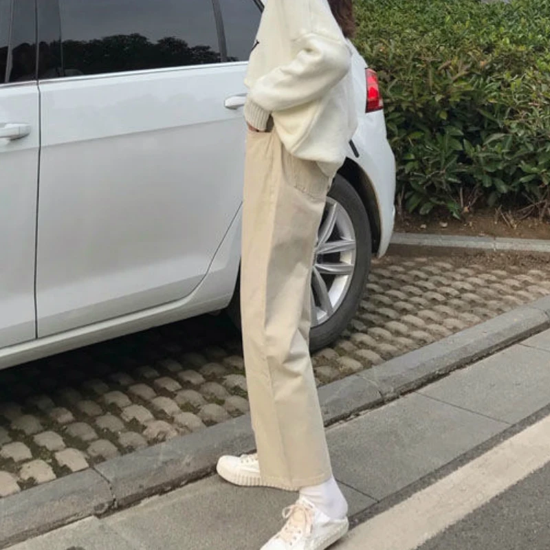 Брюки женские прямые в Корейском стиле повседневные штаны преппи с завышенной